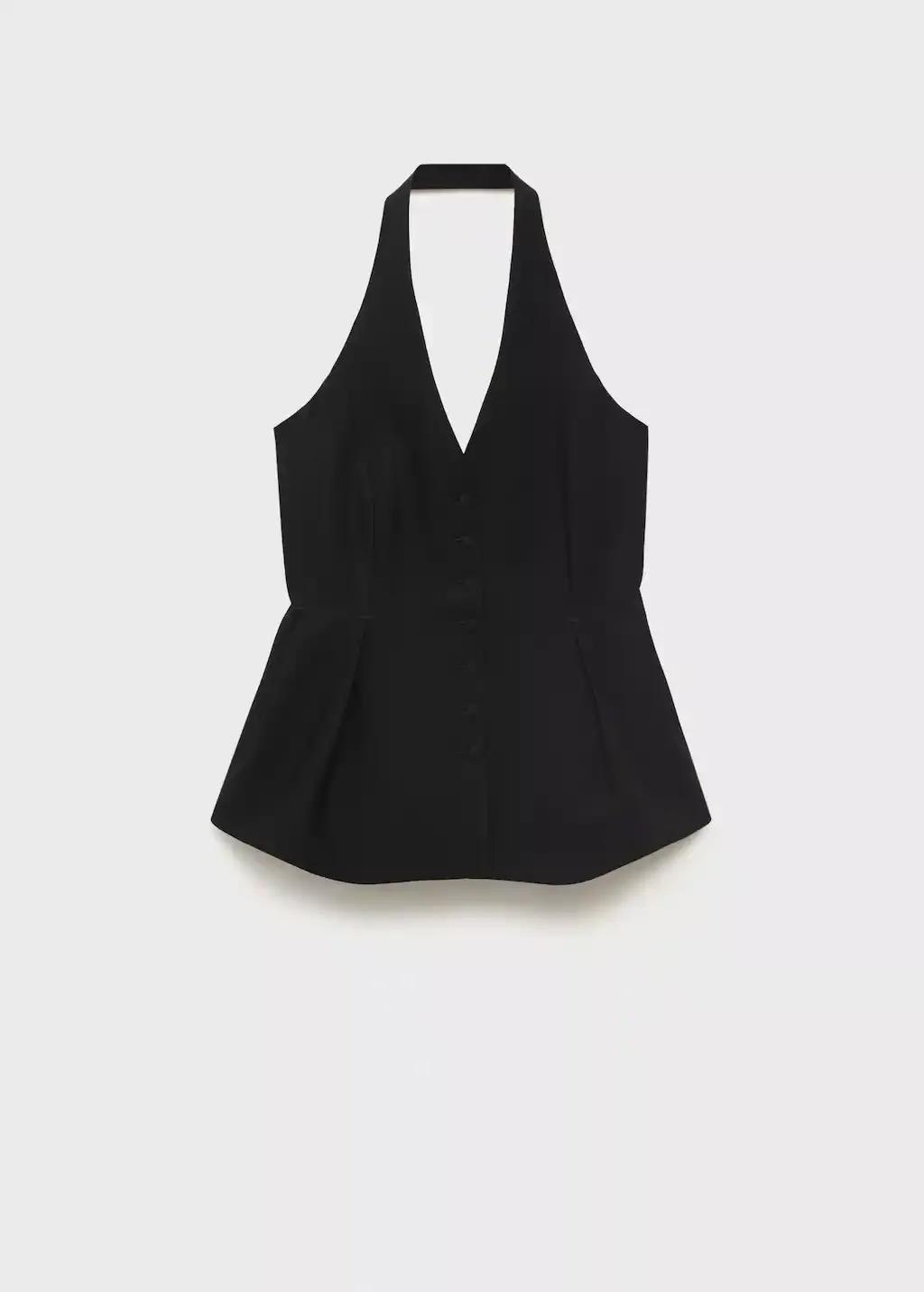 Black Halter-Neck Peplum Waistcoat, Black, large image number 7