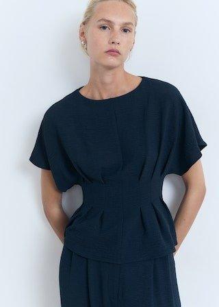 Navy Short-Sleeved Peplum Blouse, Navy, medium