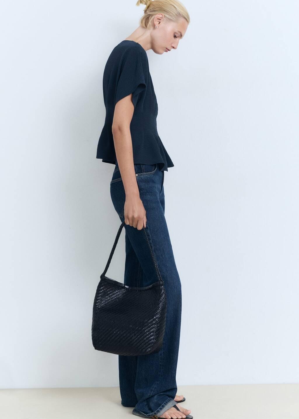 Navy Short-Sleeved Peplum Blouse, Navy, large image number 3