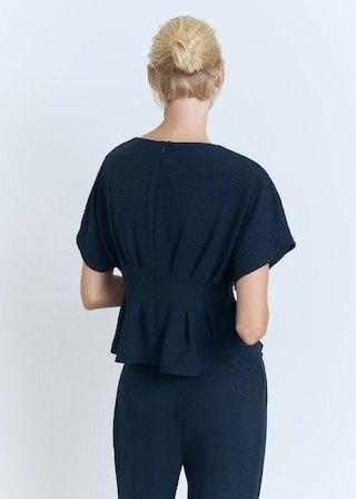 Navy Short-Sleeved Peplum Blouse, Navy, large image number 4