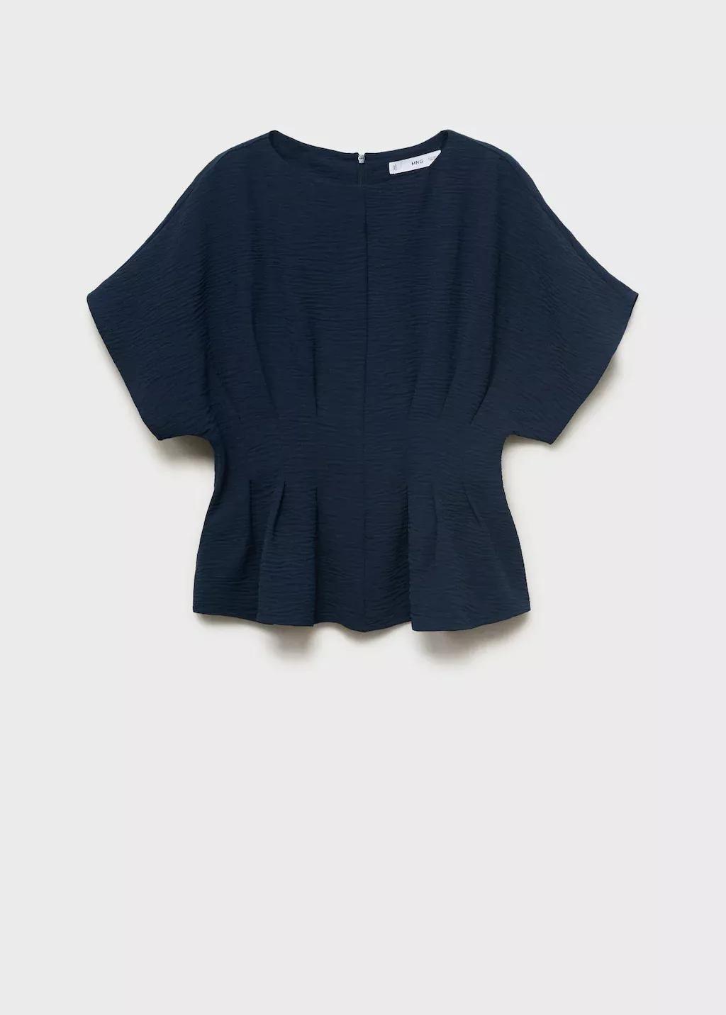 Navy Short-Sleeved Peplum Blouse, , large image number 5