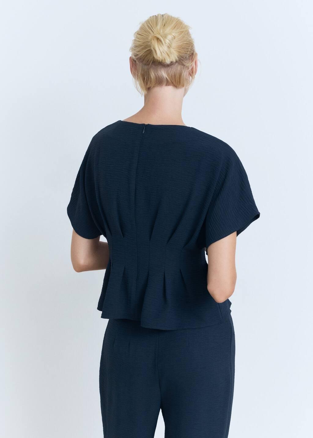 Navy Short-Sleeved Peplum Blouse, , large image number 7