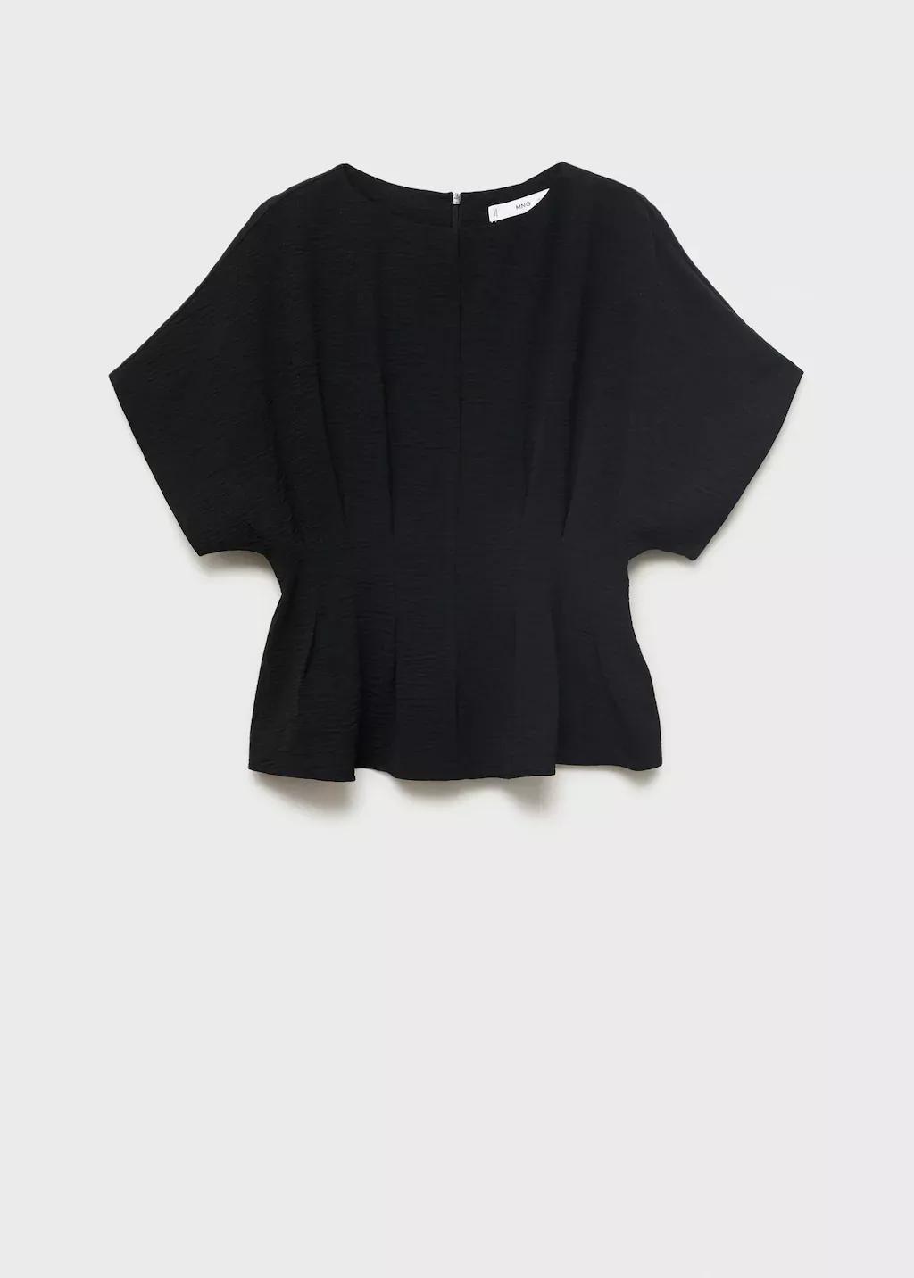 Black Fitted Peplum Blouse, Black, large image number 0