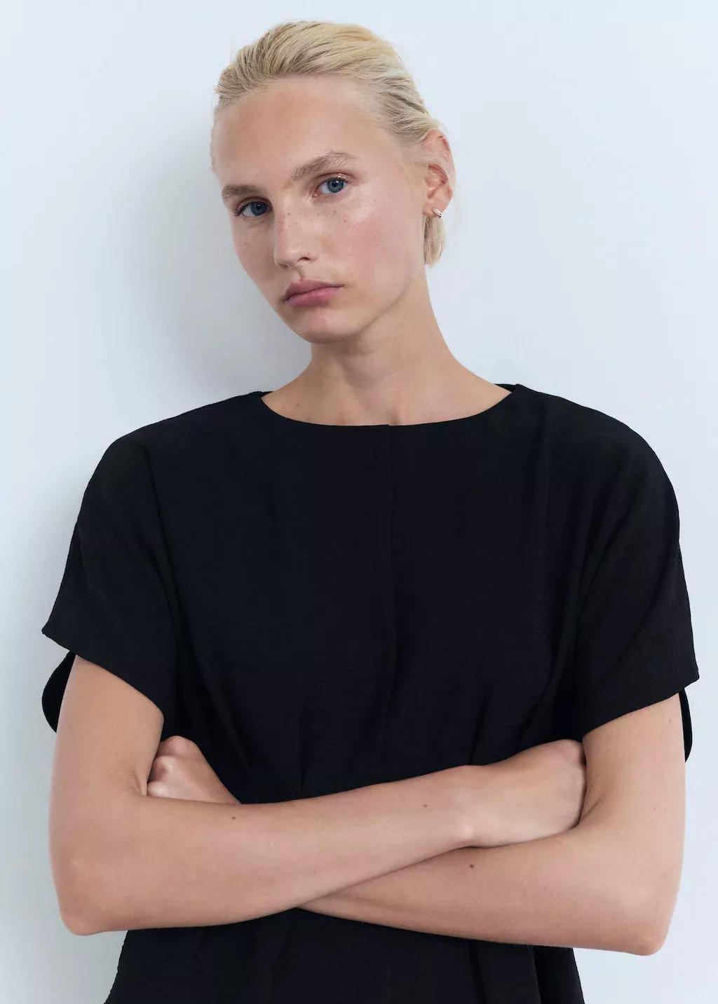 Black Fitted Peplum Blouse, Black, large image number 1