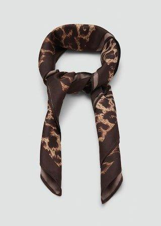 Brown Animal-Print Satin Scarf, 0201_30, large image number 0