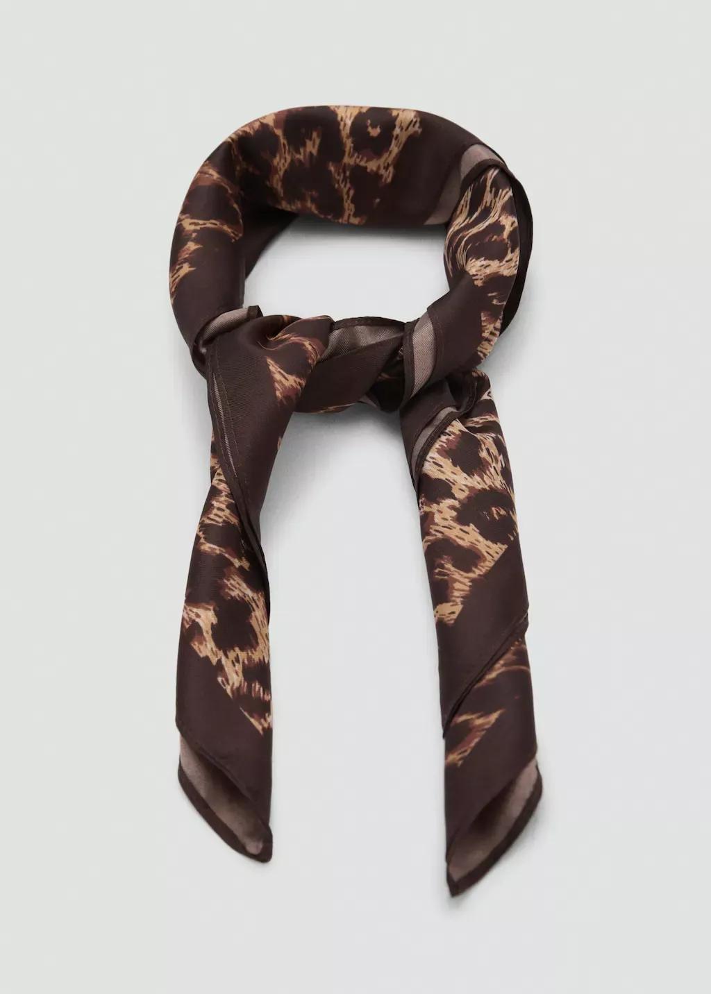 Brown Animal-Print Satin Scarf, 0201_30, large image number 3