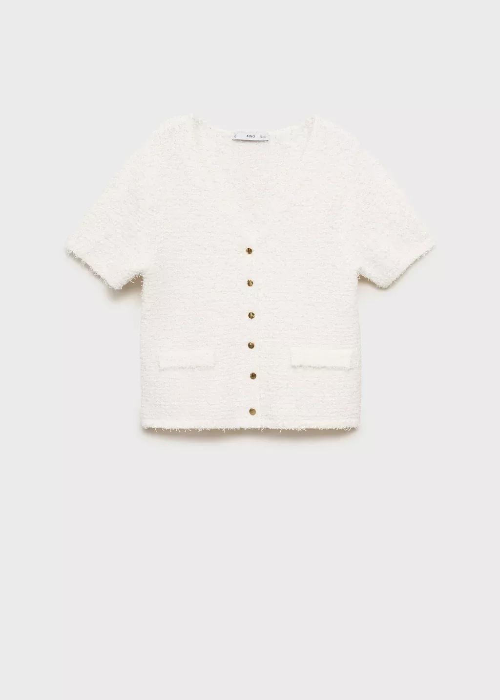 WHITE Short-sleeved bouclé cardigan, , large image number 0