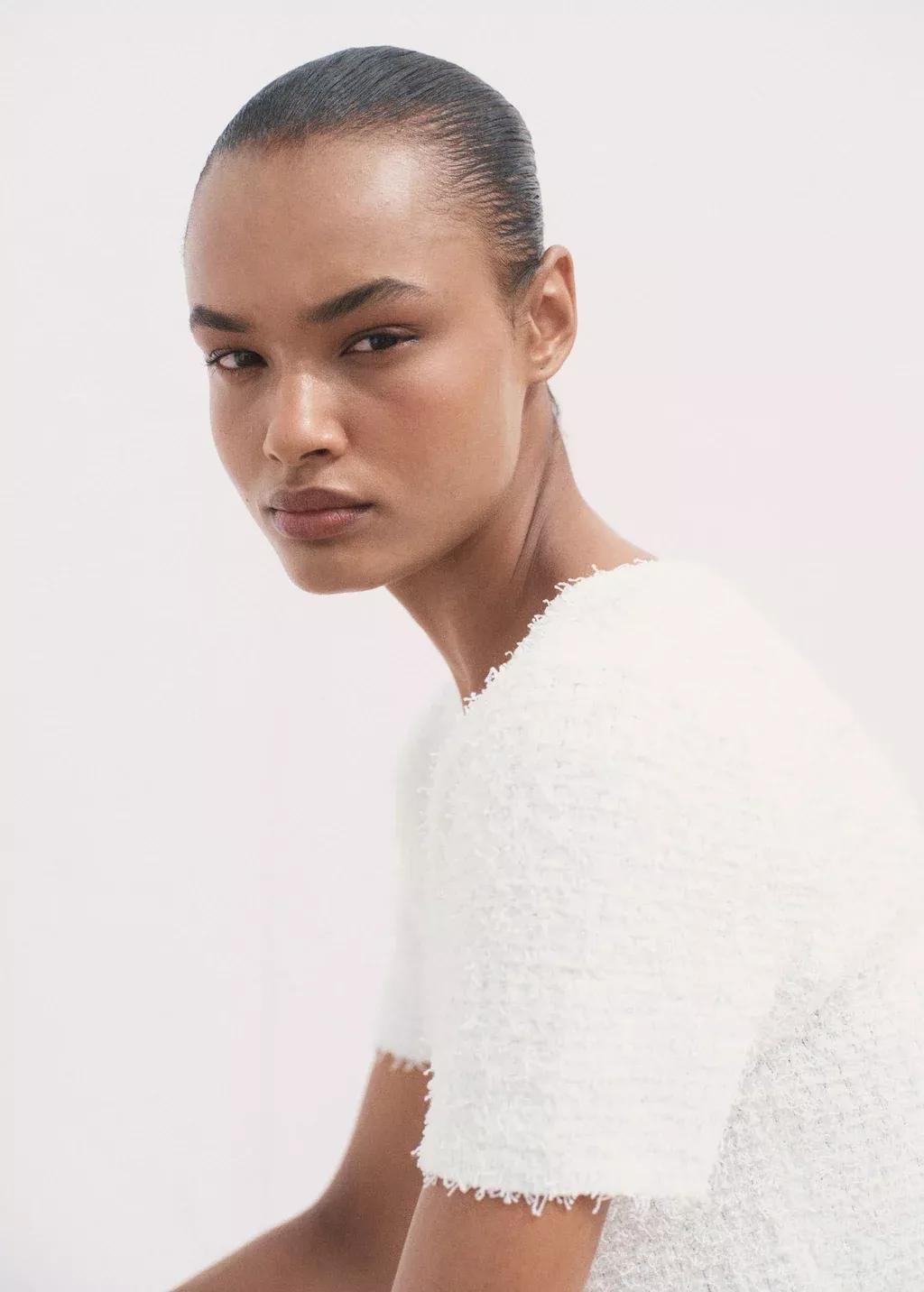 WHITE Short-sleeved bouclé cardigan, 0201_01, large image number 2