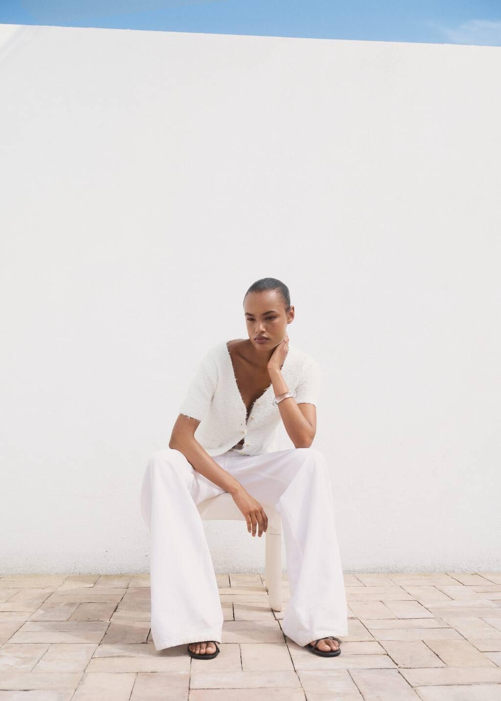 WHITE Short-sleeved bouclé cardigan, 0201_01, large image number 3
