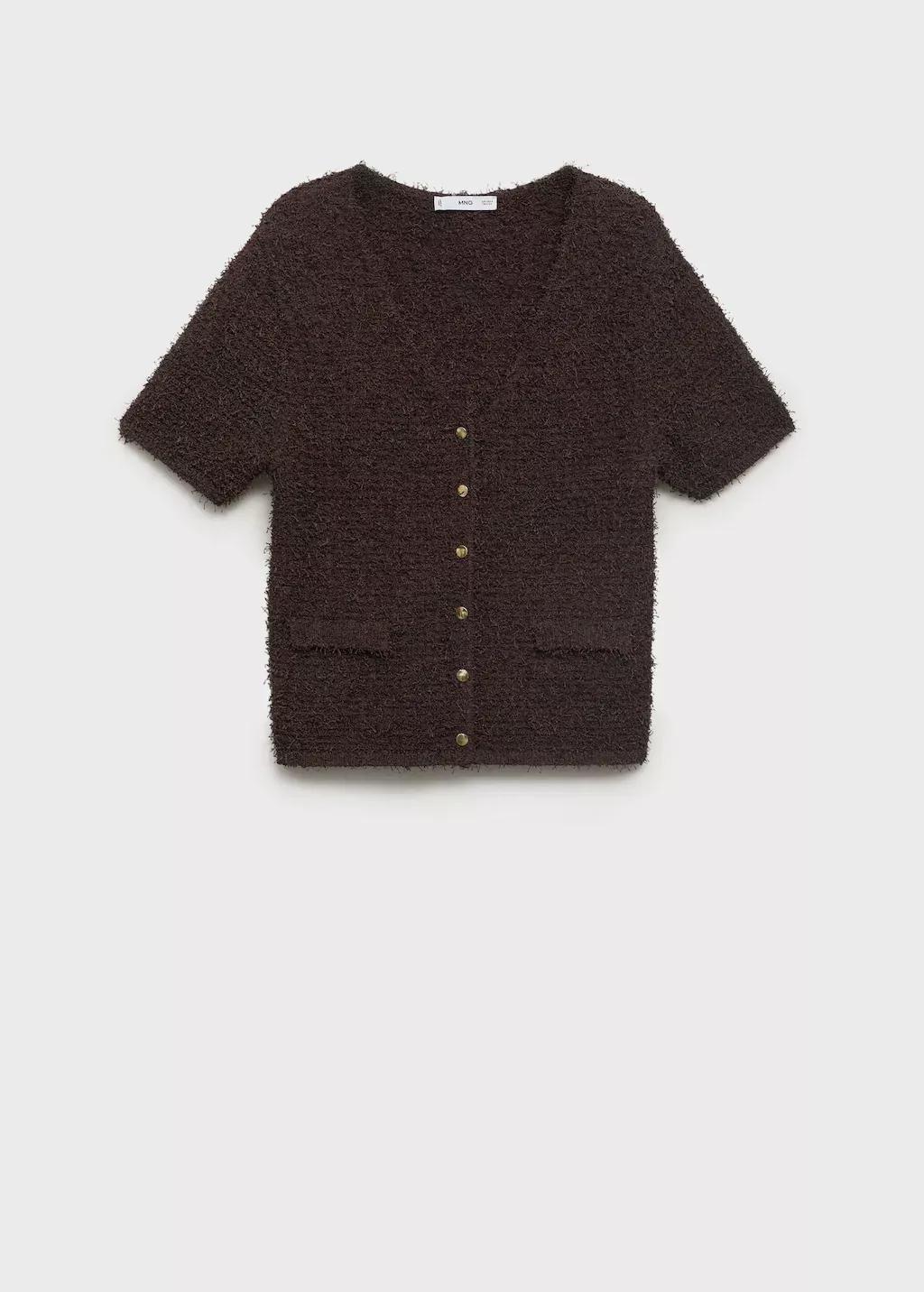 DARK BROWN Short-sleeved boucl&eacute; cardigan, Dark Brown, medium