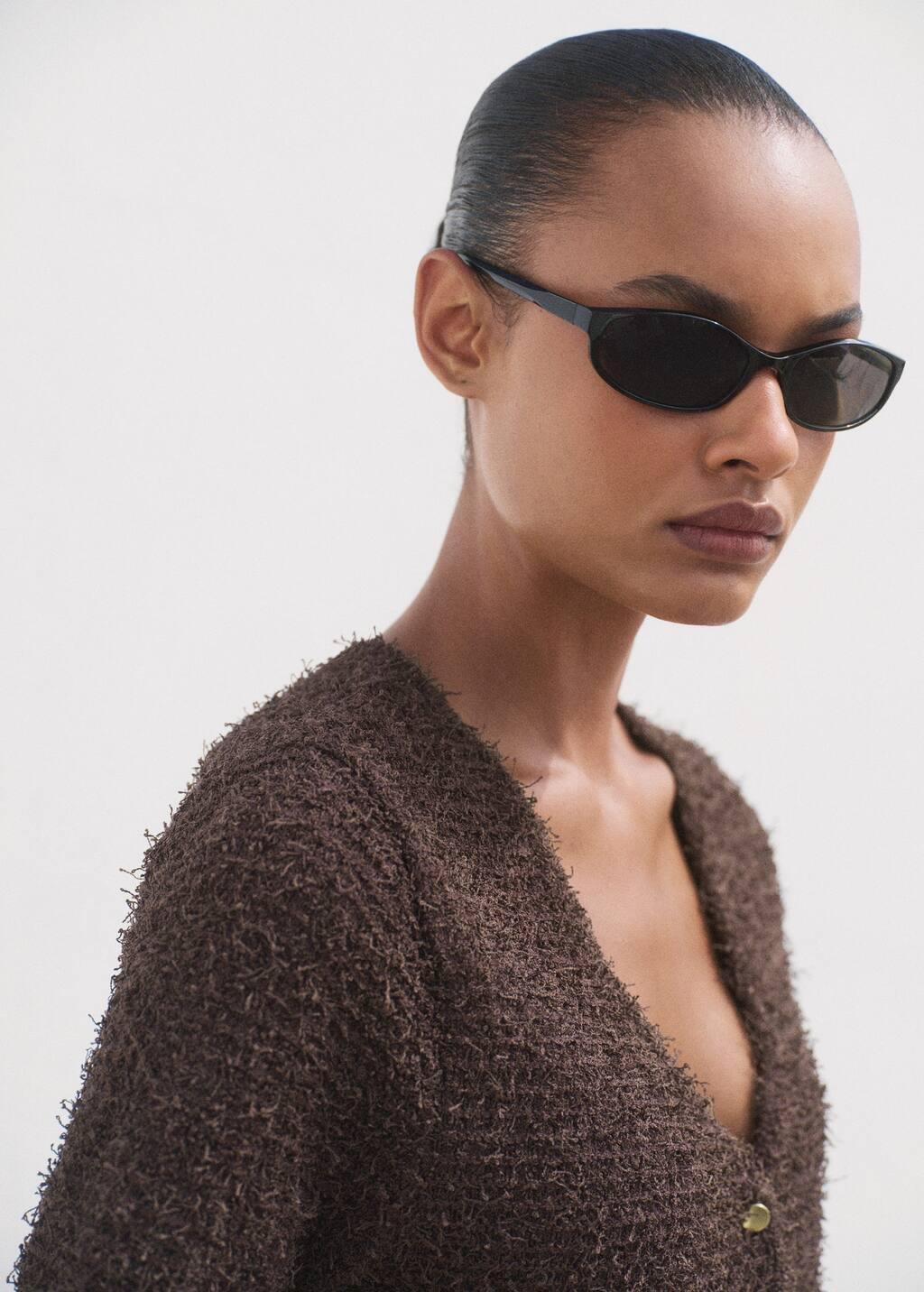 DARK BROWN Short-sleeved boucl&eacute; cardigan, Dark Brown, large image number 2