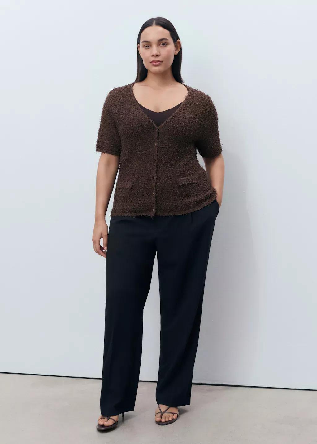 DARK BROWN Short-sleeved boucl&eacute; cardigan, Dark Brown, large image number 5