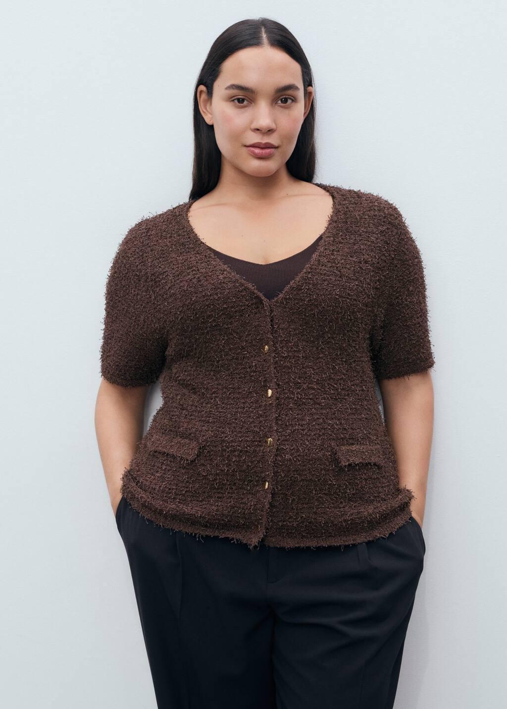 DARK BROWN Short-sleeved boucl&eacute; cardigan, Dark Brown, large image number 7