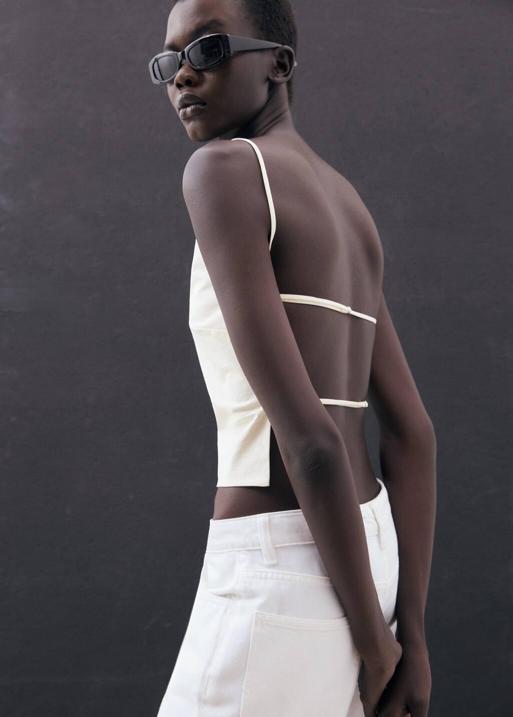 Beige Open-Back Top, Light Beige, large image number 3