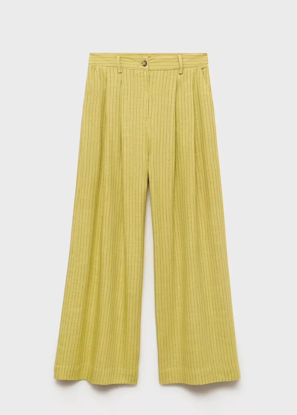 Yellow Striped Straight Suit Trousers, , large image number 0