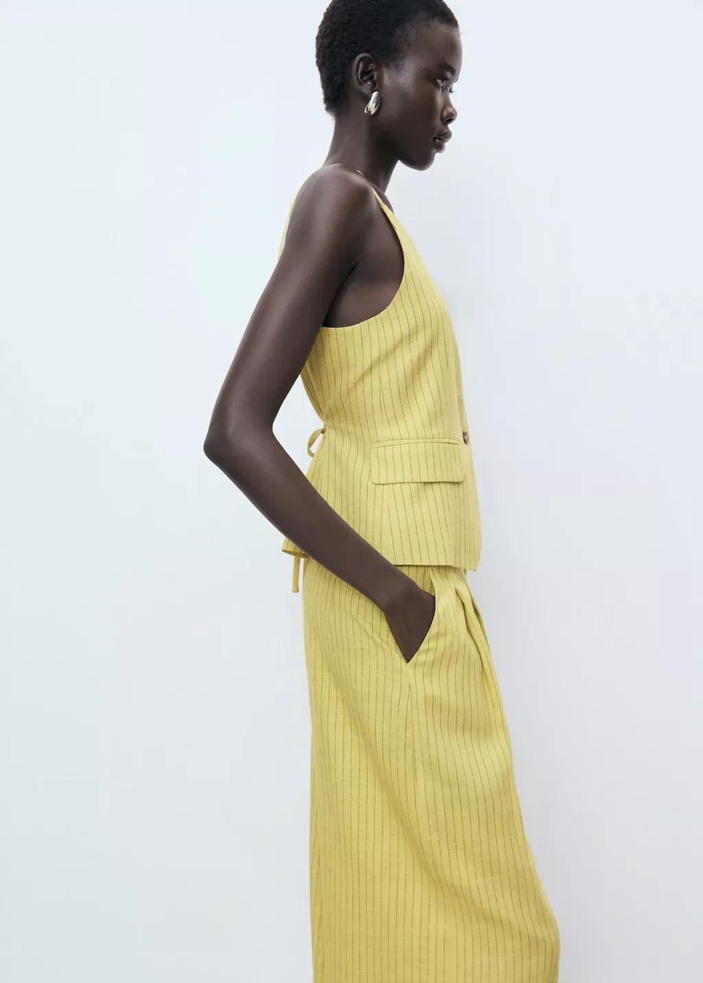 Yellow Striped Straight Suit Trousers, Bright Yellow, large image number 2