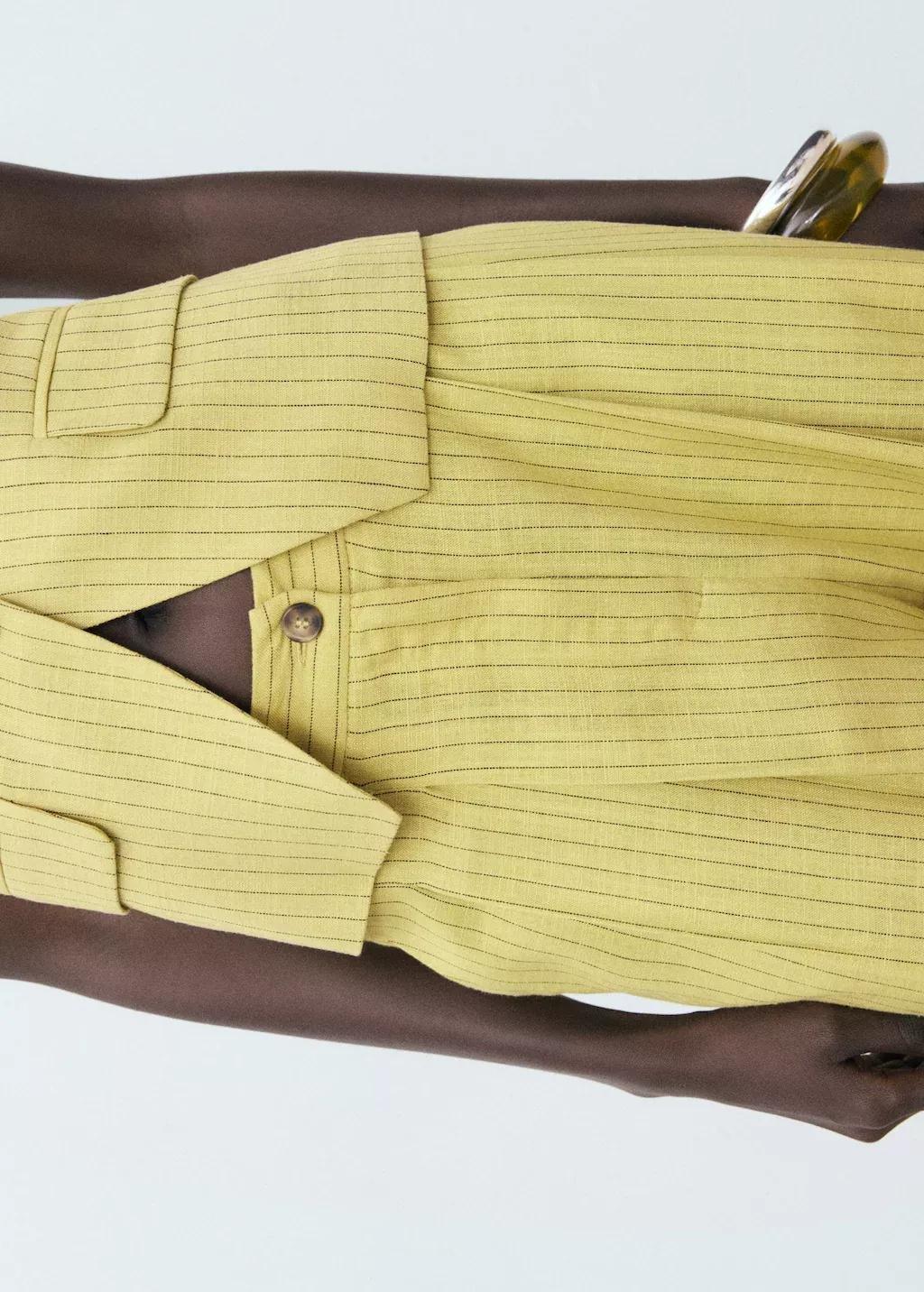 Yellow Striped Straight Suit Trousers, Bright Yellow, large image number 5