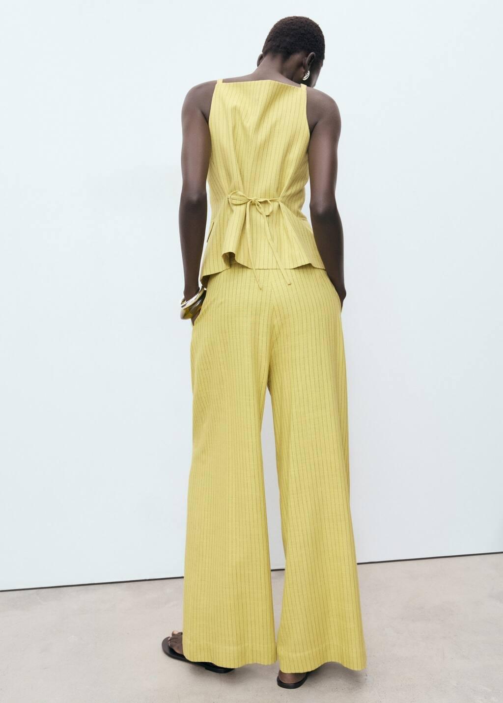 Yellow Striped Straight Suit Trousers, Bright Yellow, large image number 6