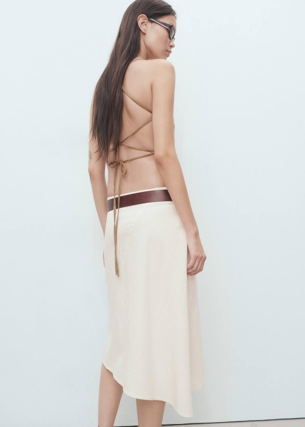 Beige Asymmetrical Cotton Midi-Skirt, Light Beige, large image number 5