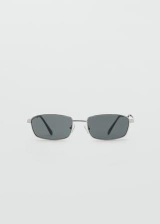 Silver Rectangular Metal Frame Sunglasses, Silver, medium