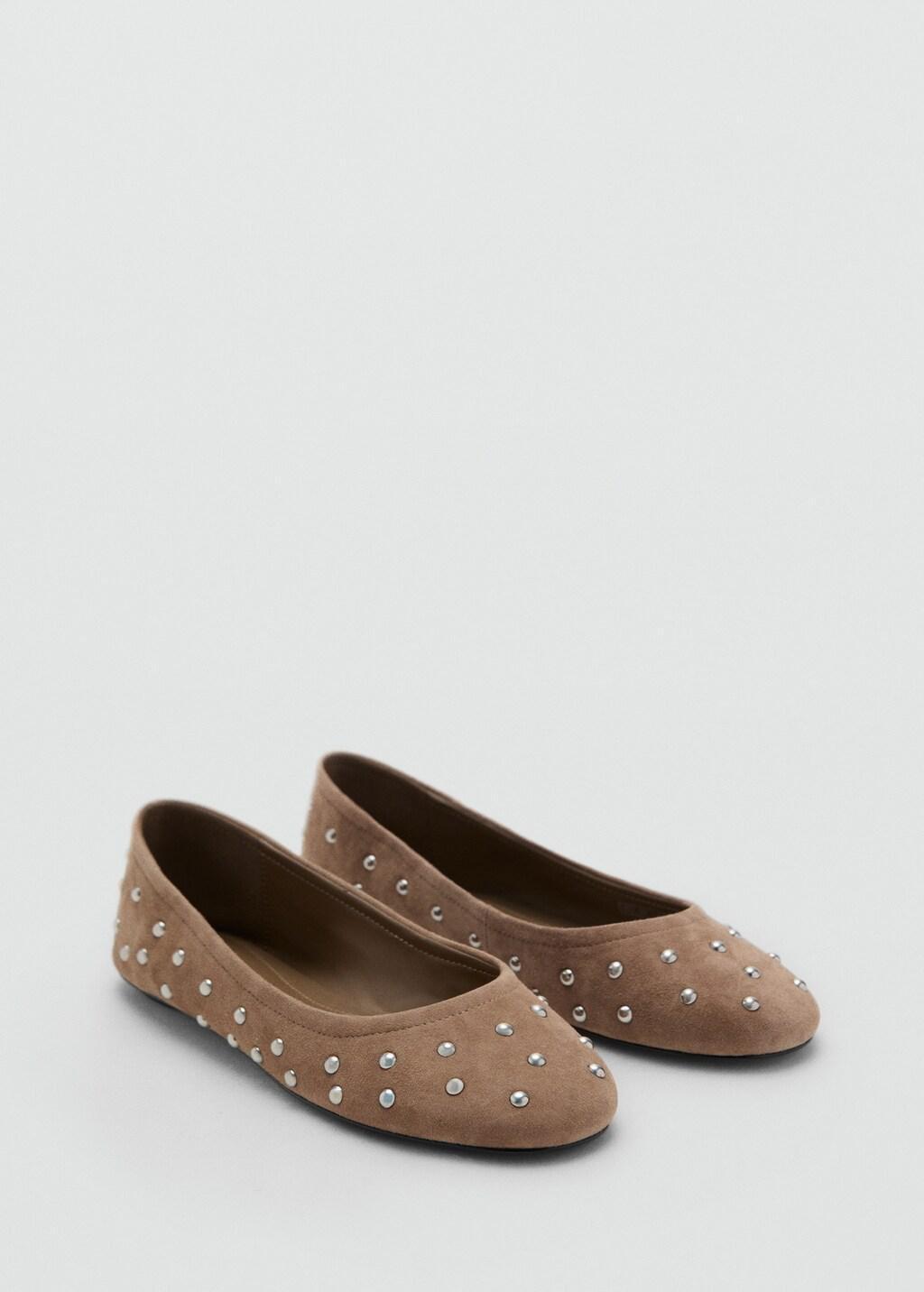 LT PASTEL BROWN Studded leather ballet flats, Light Pastel Brown, large image number 3