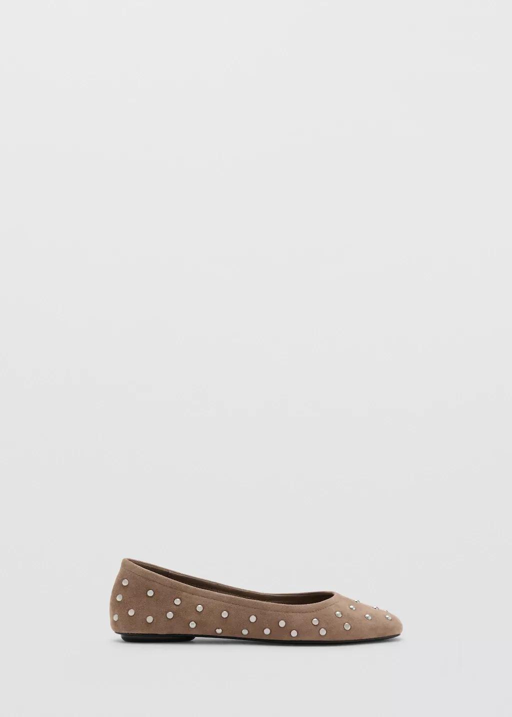 LT PASTEL BROWN Studded leather ballet flats, Light Pastel Brown, large image number 6
