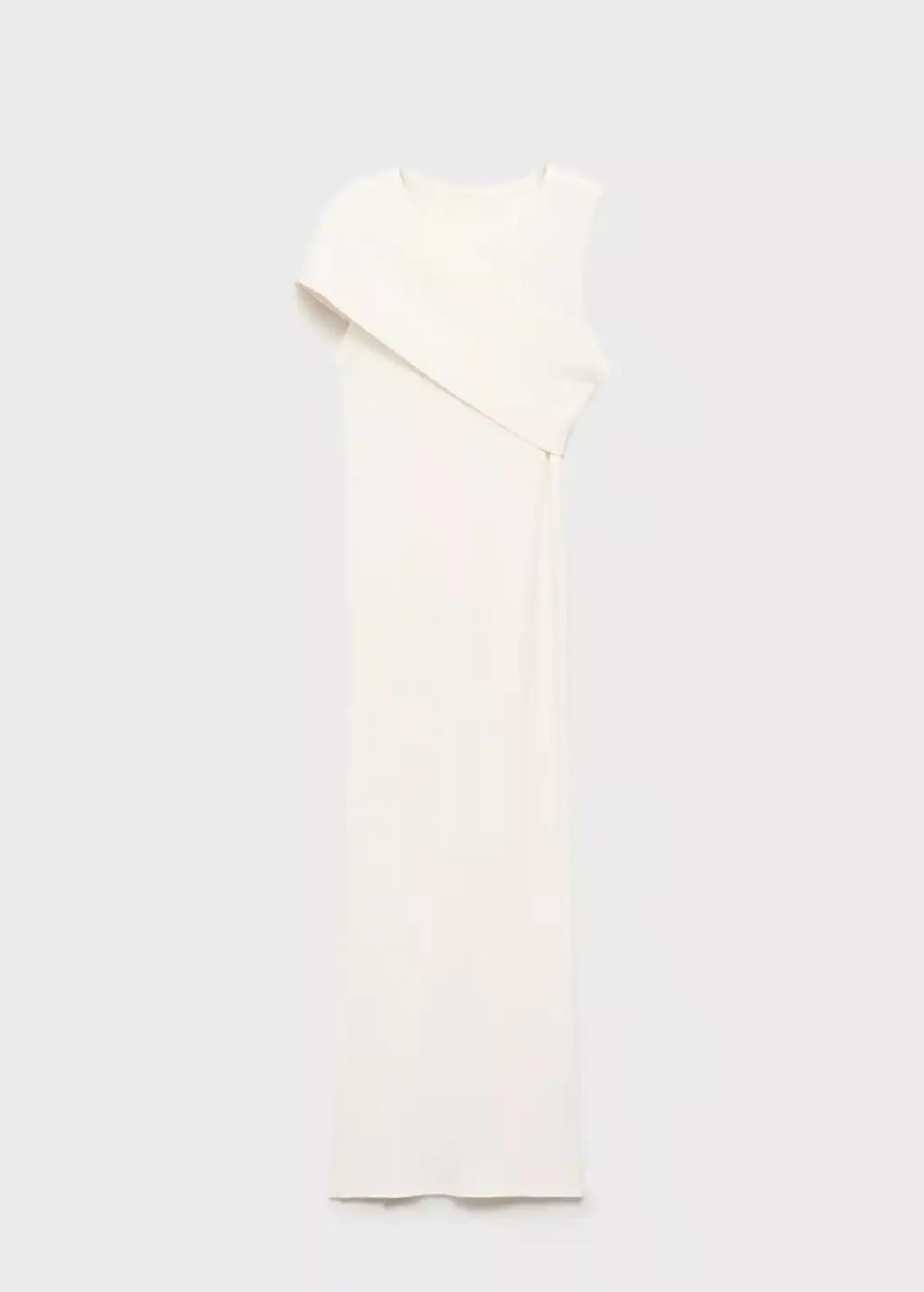 WHITE Ribbed dress with asymmetrical sleeves, , large image number 5
