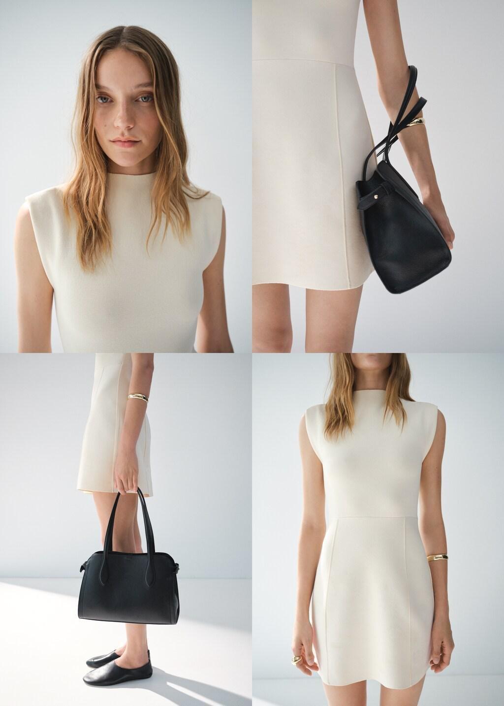 Beige Flared Knit Dress With Perkins Collar, Light Beige, large image number 10