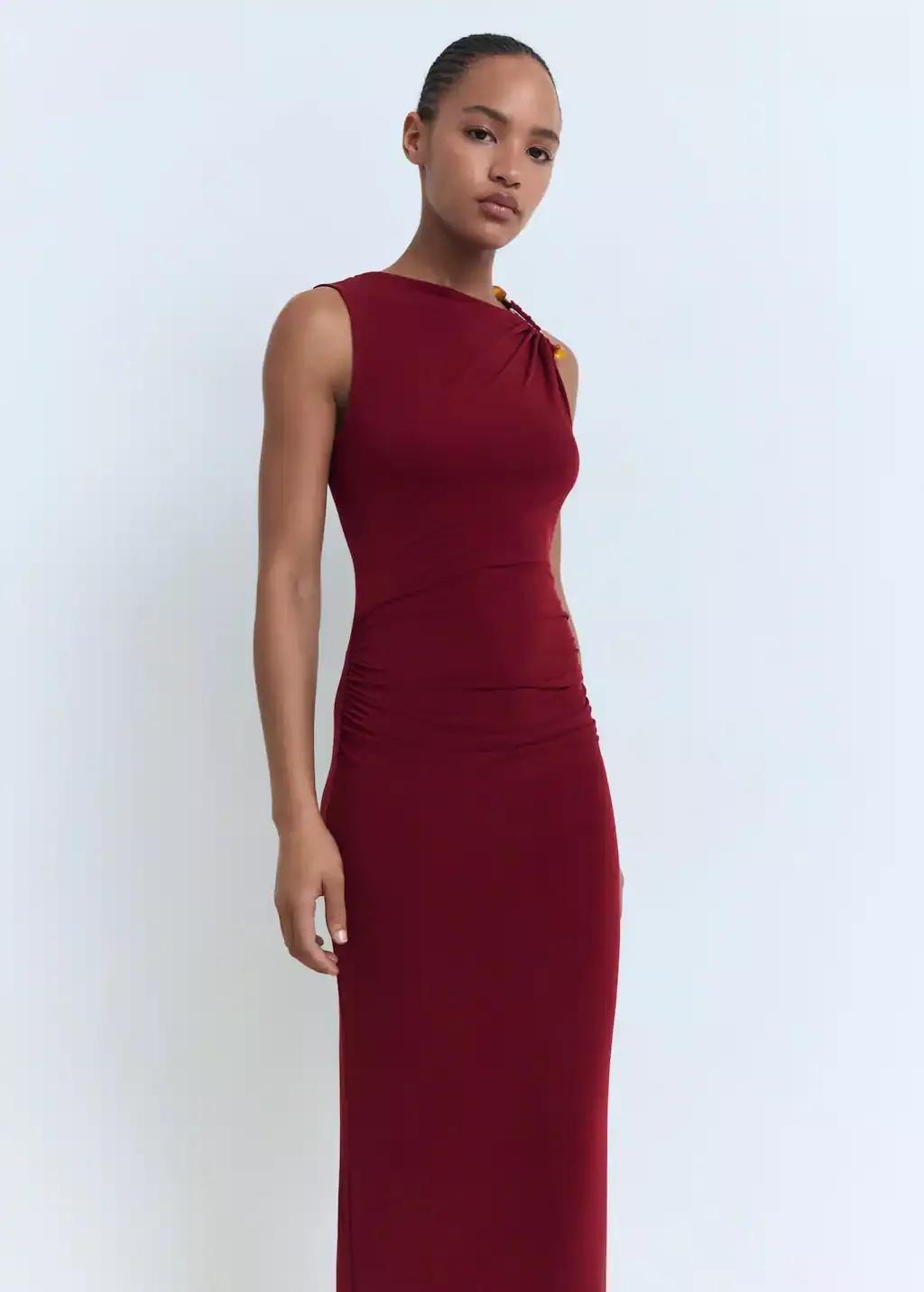 Red Midi-Dress With Jewel Detail, , large image number 1