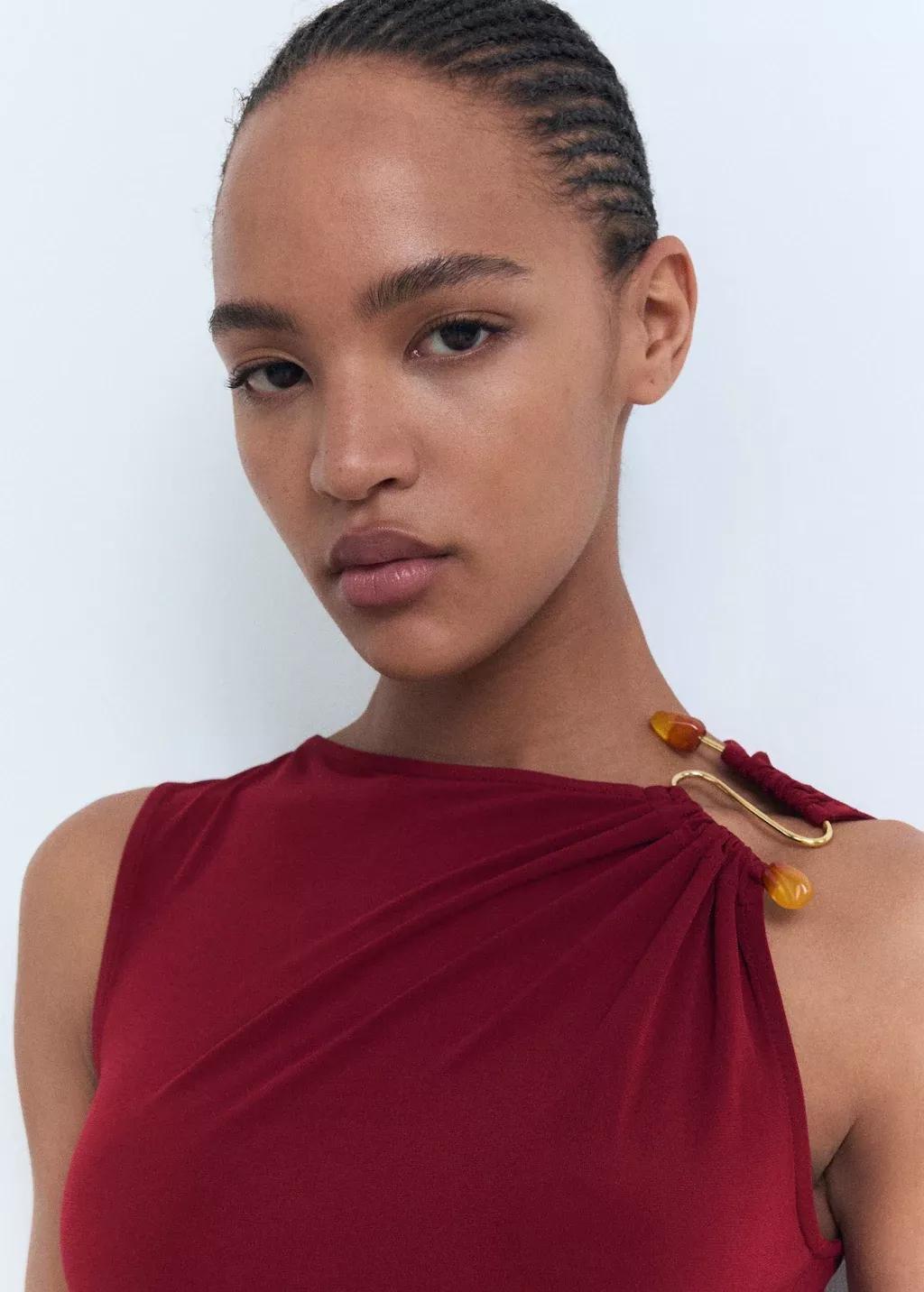 Red Midi-Dress With Jewel Detail, , large image number 3