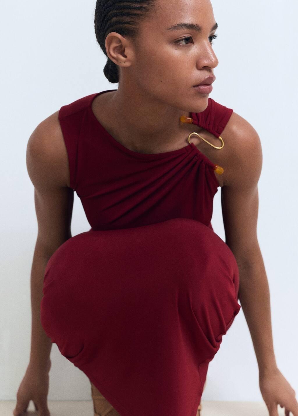 Red Midi-Dress With Jewel Detail, , large image number 5