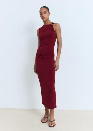 Red Midi-Dress With Jewel Detail, Dark Red, large image number 8