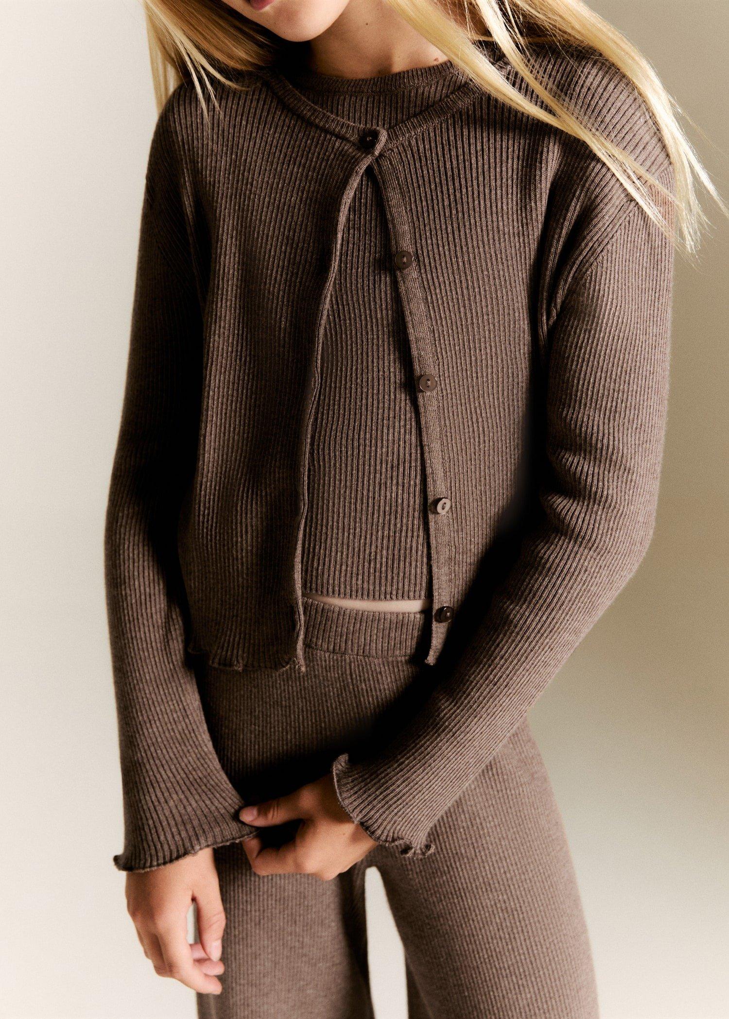 Brown Ribbed knit cardigan, , large image number 0
