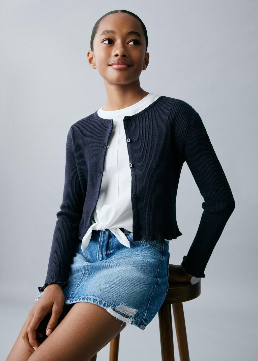 NAVY Ribbed knit cardigan, Kids Girl, Navy, large image number 1