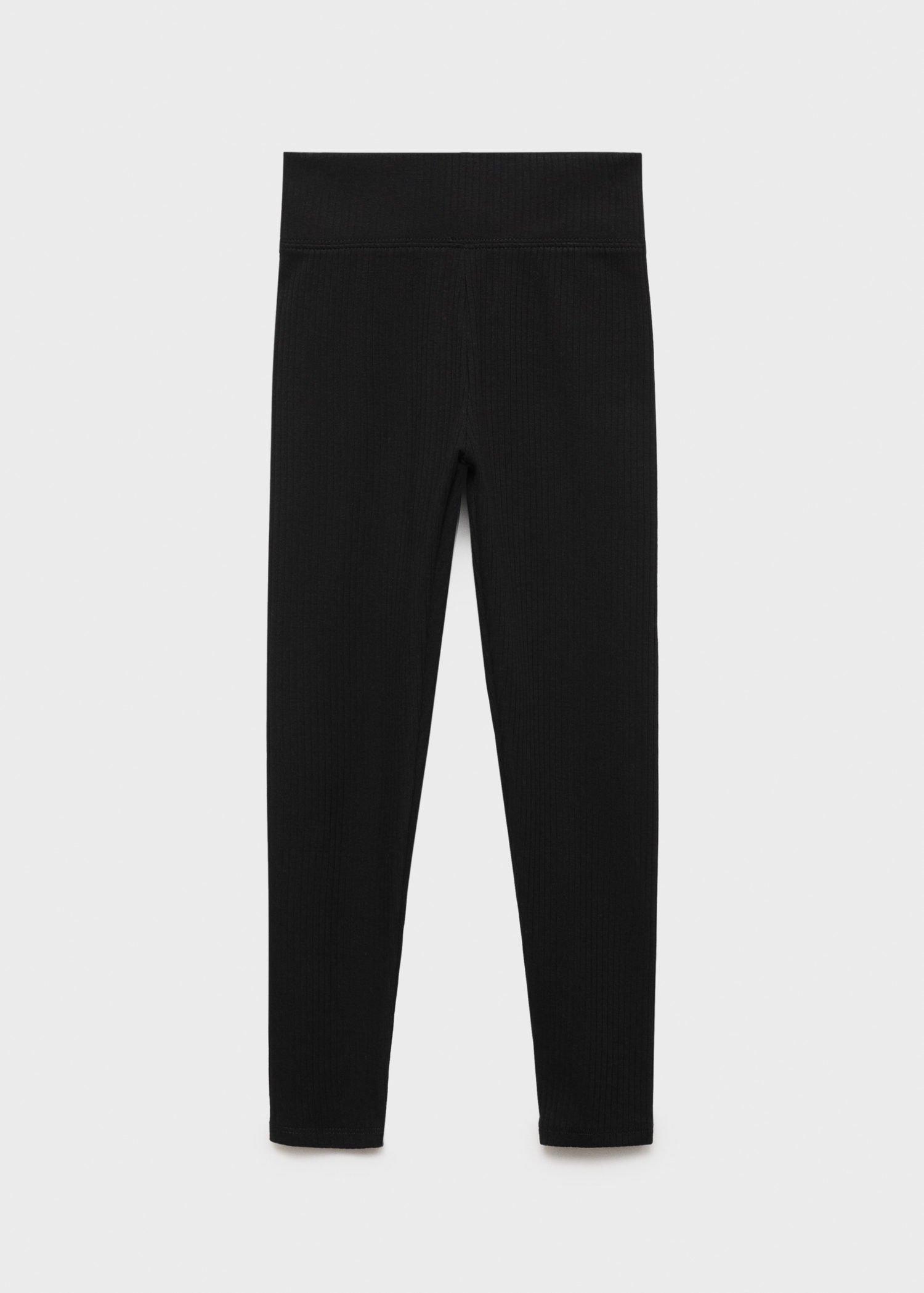 Black Cotton Ribbed Leggings, , large image number 0