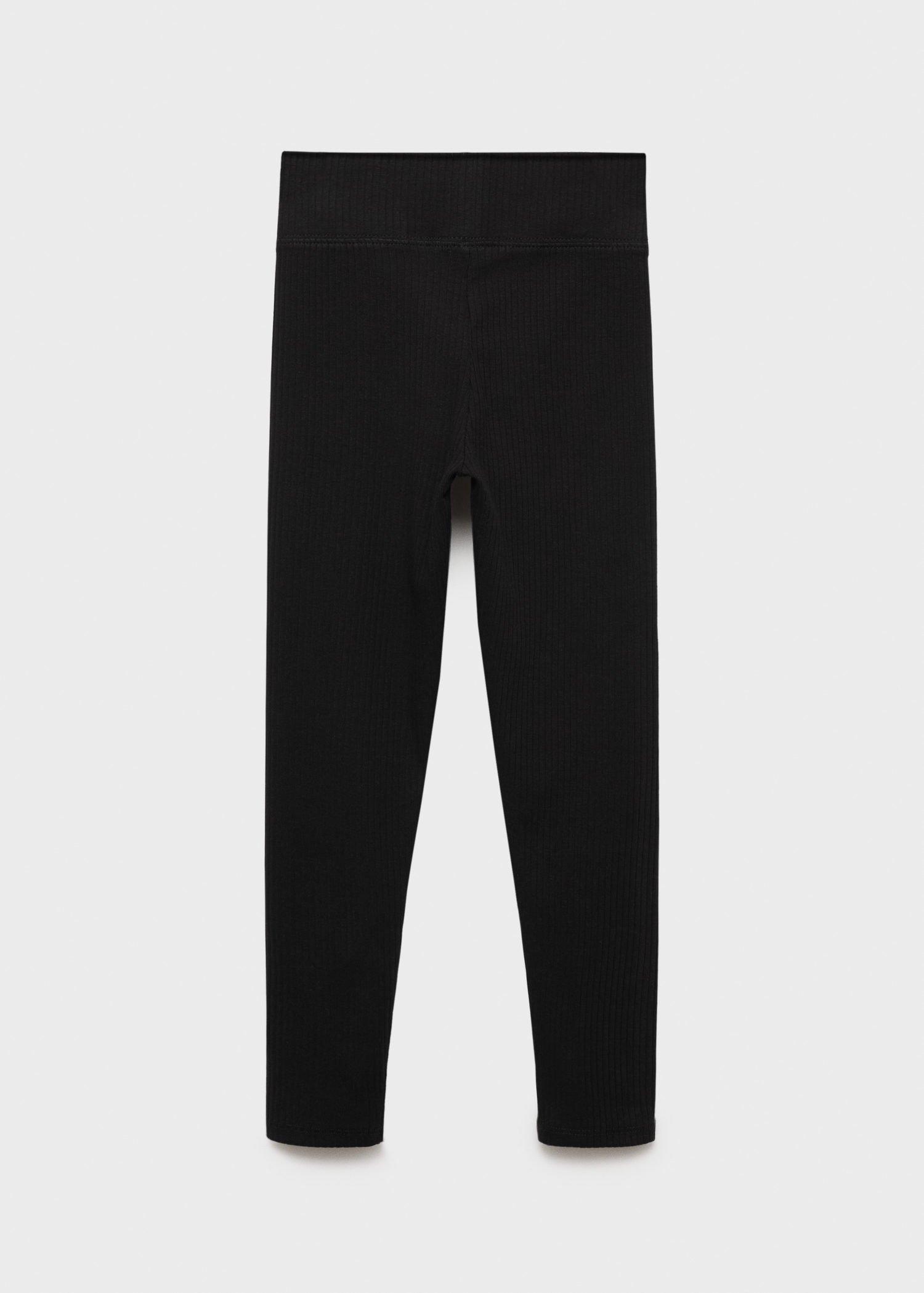 Black Cotton Ribbed Leggings, , large image number 1