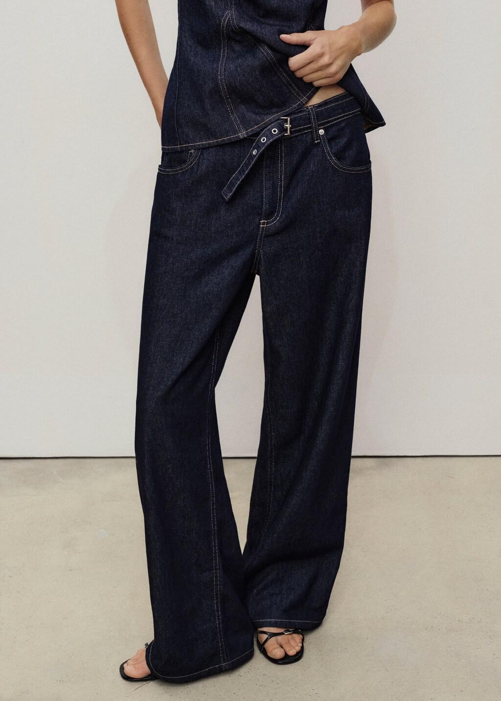 Blue Straight-Fit Belt Jeans, , large image number 7