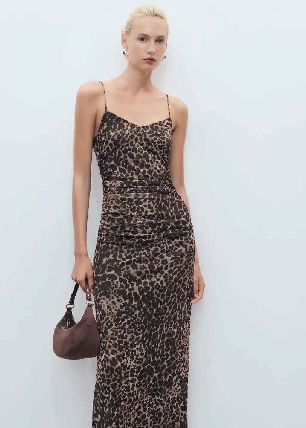 Brown Animal-Print Midi-Dress, Brown, large image number 1