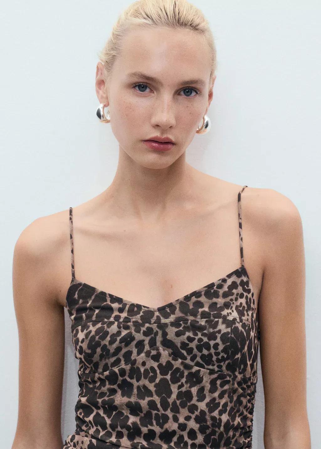 Brown Animal-Print Midi-Dress, Brown, large image number 3