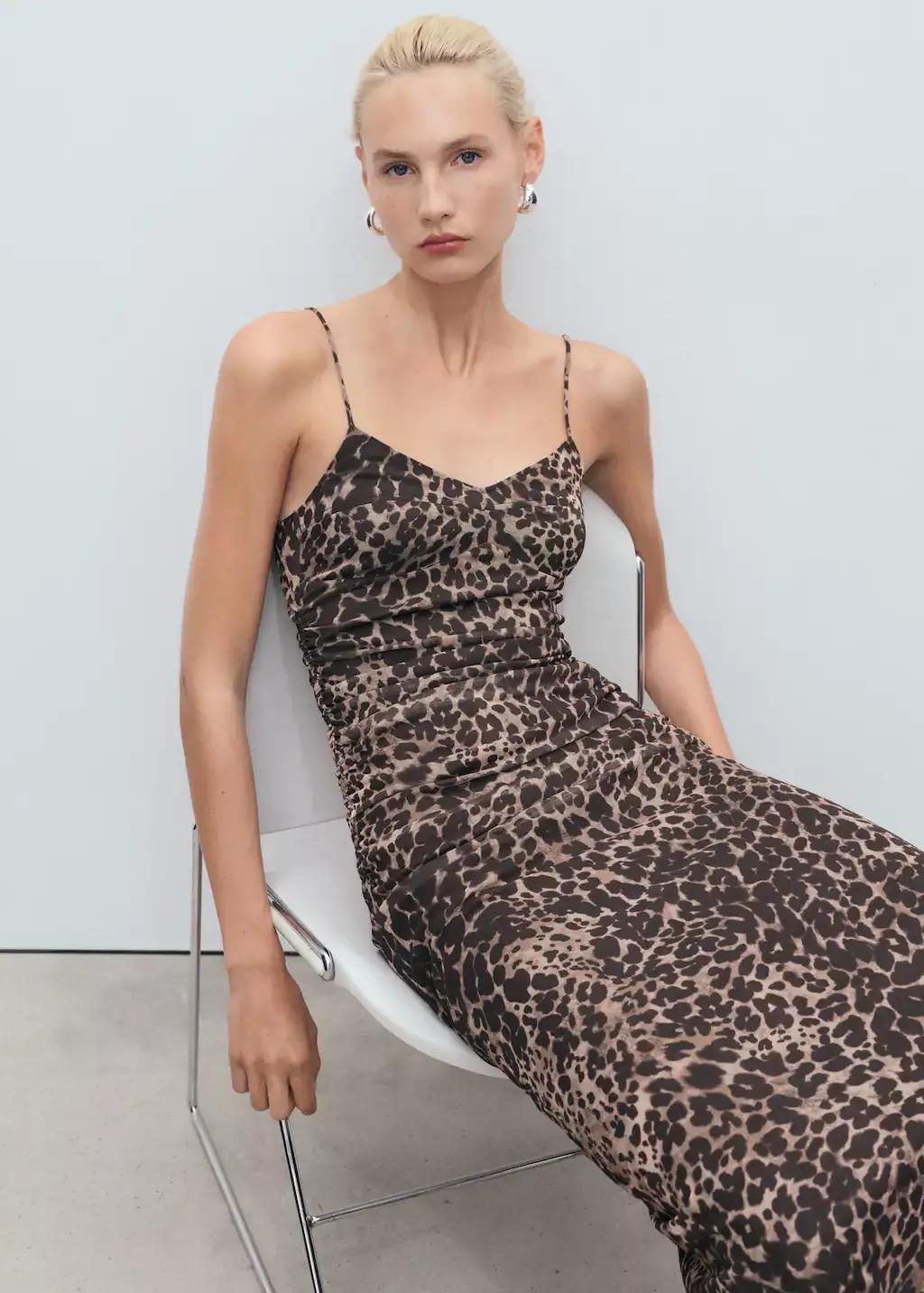 Brown Animal-Print Midi-Dress, Brown, large image number 5