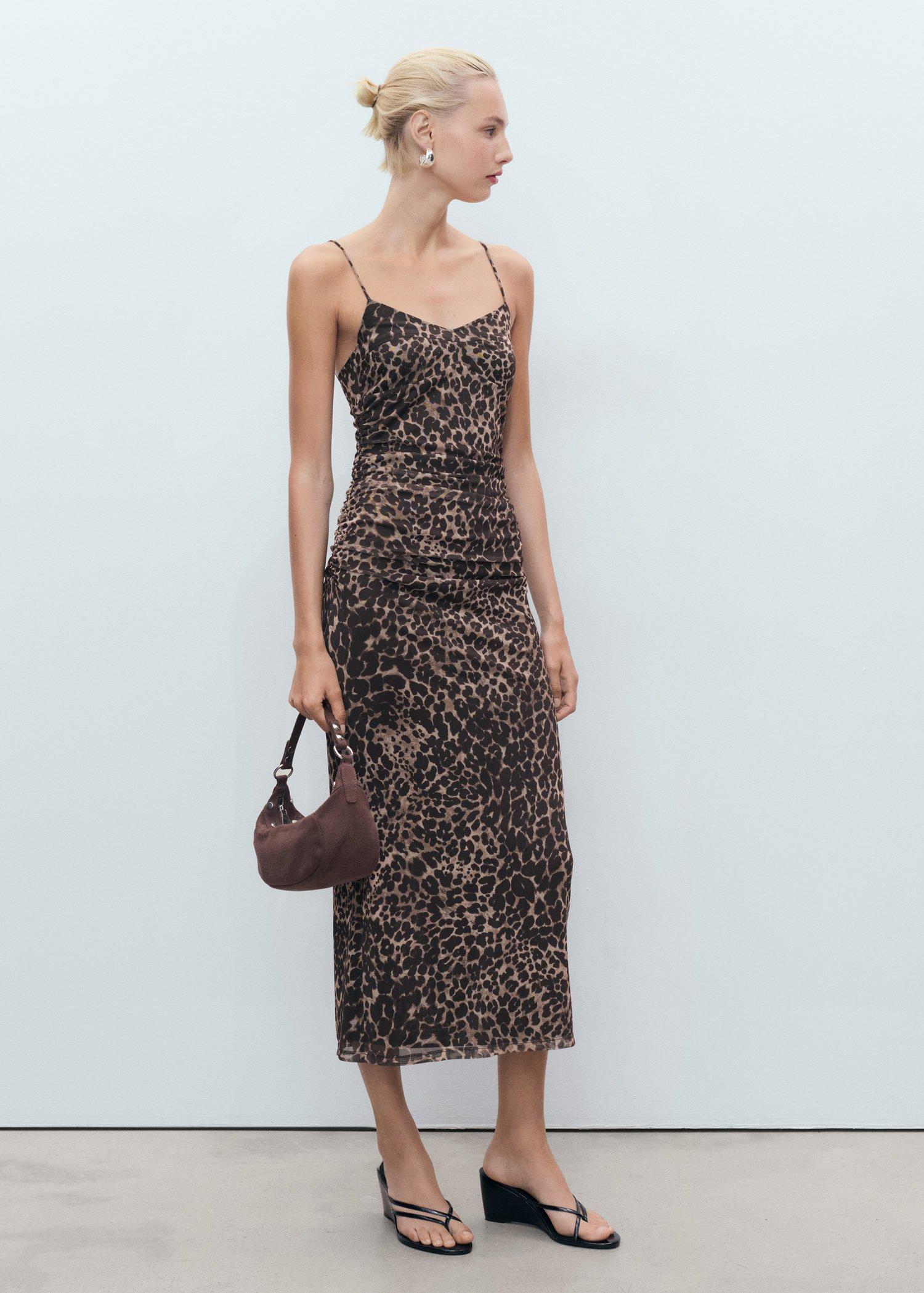 Brown Animal-Print Midi-Dress, Brown, large image number 6