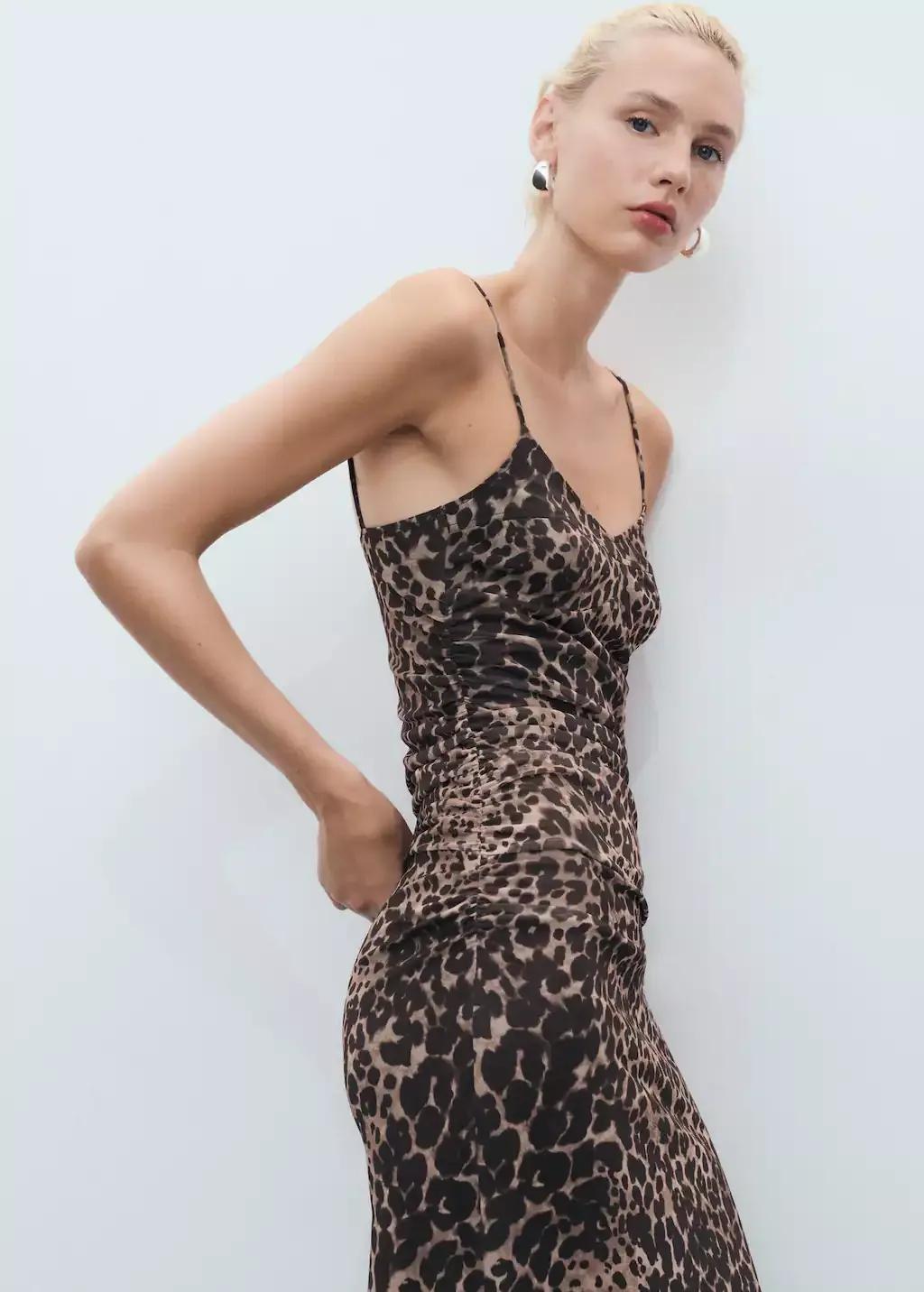 Brown Animal-Print Midi-Dress, Brown, large image number 9