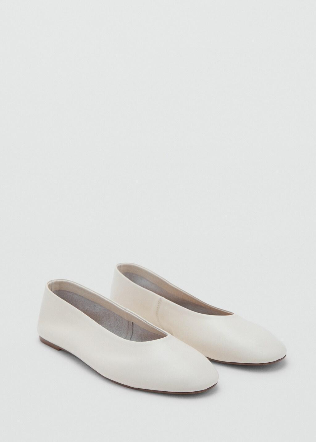 Beige Leather Ballet Flats, , large image number 2