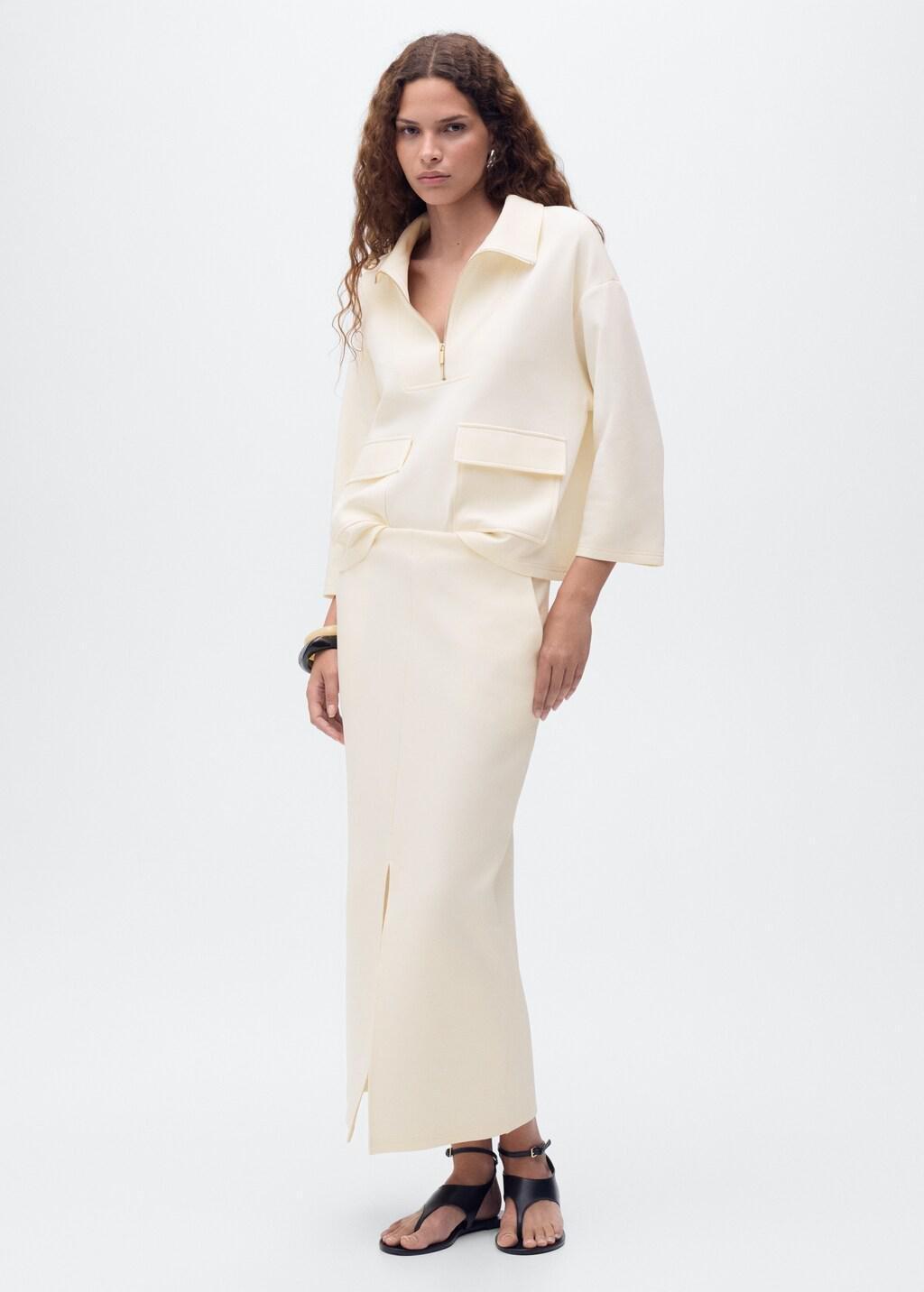 LIGHT BEIGE Three-quarter sleeve jacket with pockets, , medium