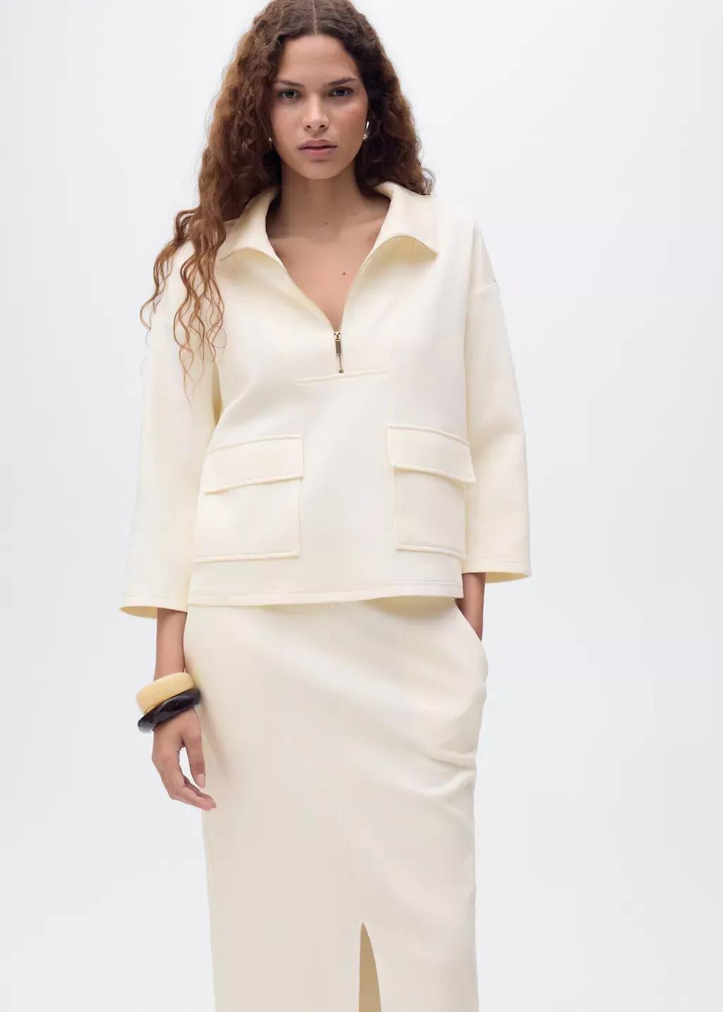 LIGHT BEIGE Three-quarter sleeve jacket with pockets, Light Beige, medium