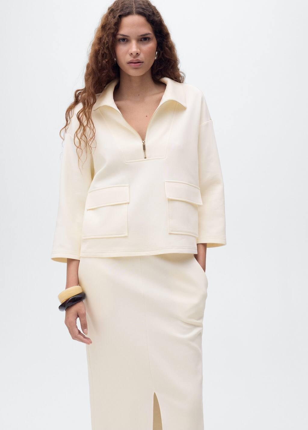 LIGHT BEIGE Three-quarter sleeve jacket with pockets, Light Beige, medium