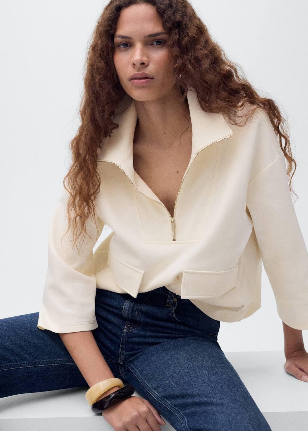 LIGHT BEIGE Three-quarter sleeve jacket with pockets, Light Beige, large image number 2