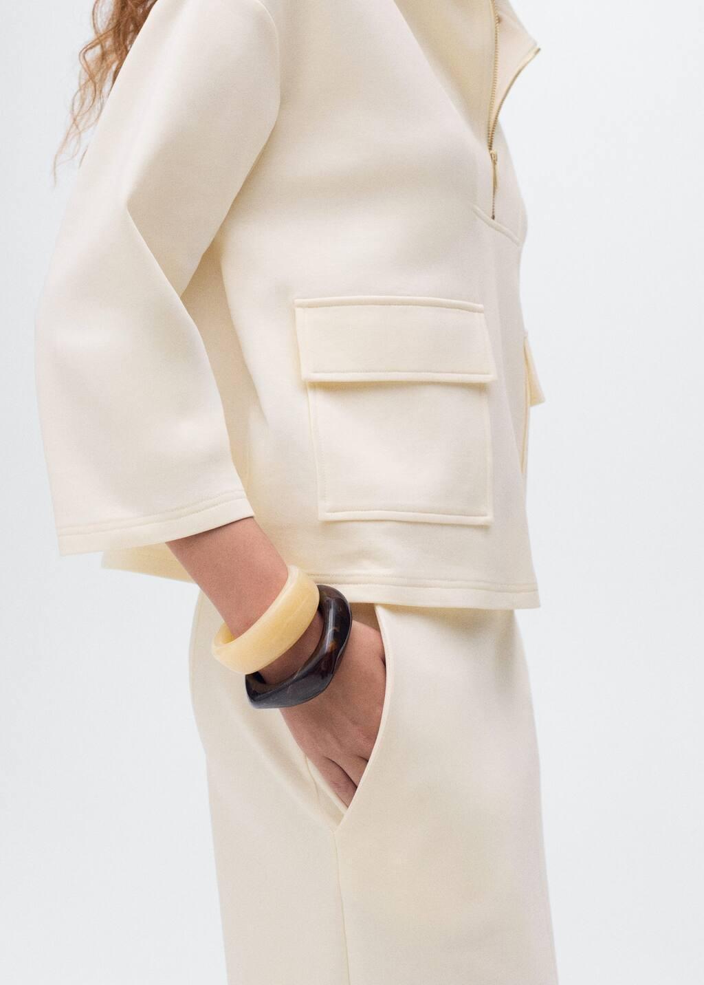 LIGHT BEIGE Three-quarter sleeve jacket with pockets, Light Beige, large image number 4