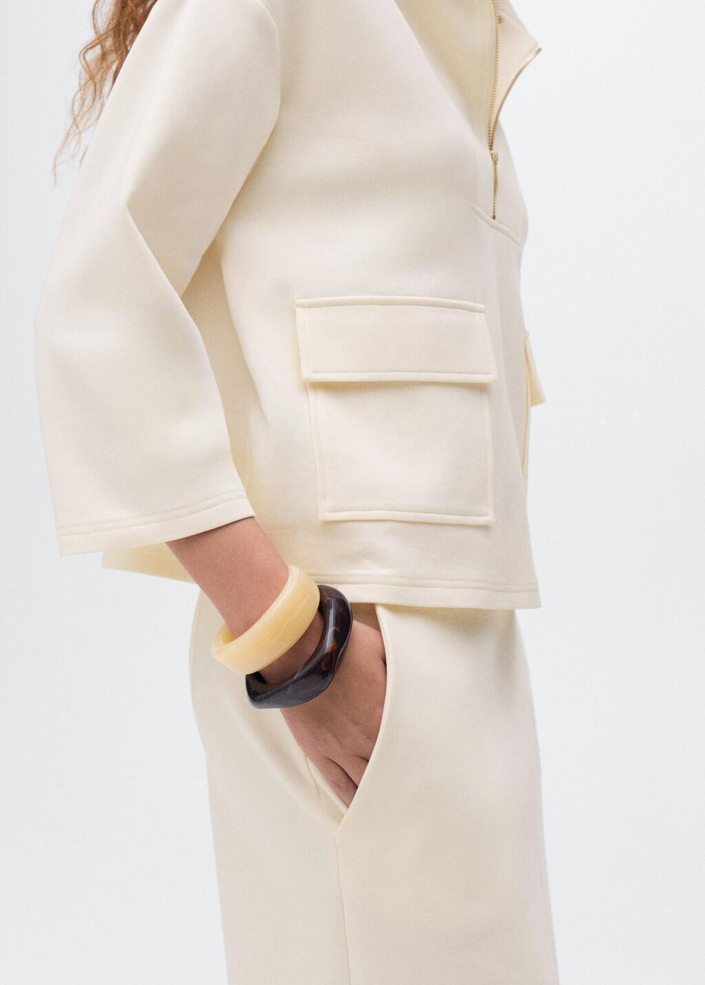 LIGHT BEIGE Three-quarter sleeve jacket with pockets, , large image number 7