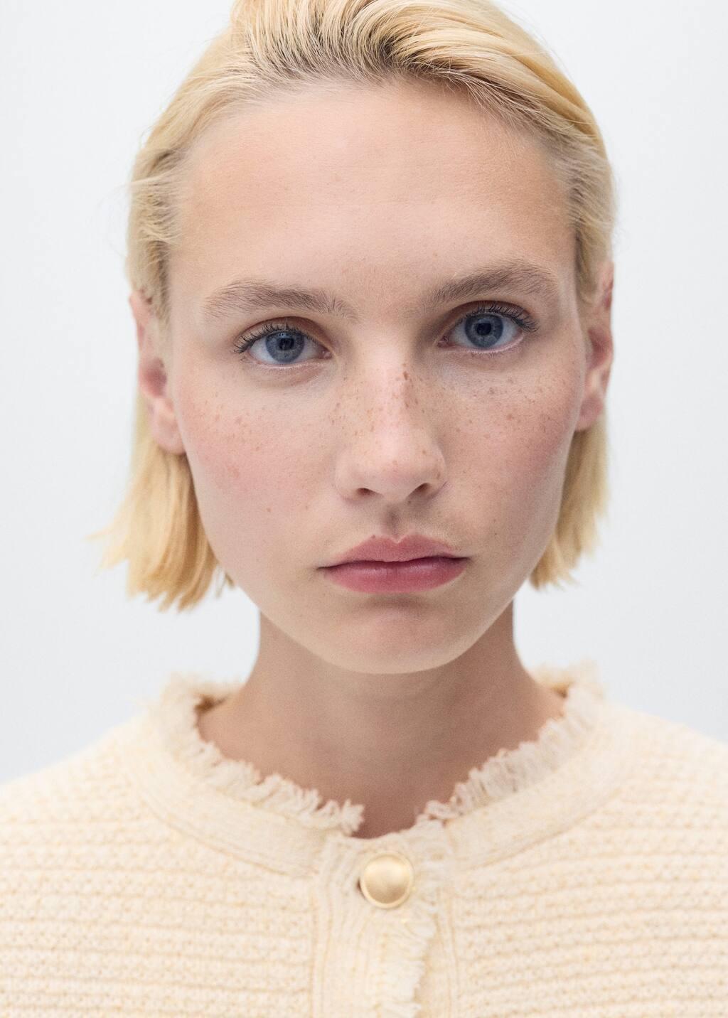 Beige Knitted Cardigan With Frayed Ends, Light Beige, medium